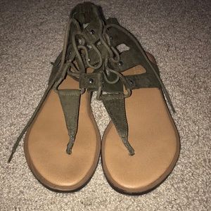 Green suede lace up sandals